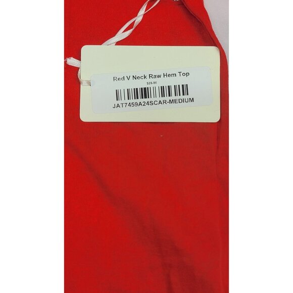 la Miel T-Shirt Red V-Neck Raw Hem Short Sleeve New - Picture 4 of 9